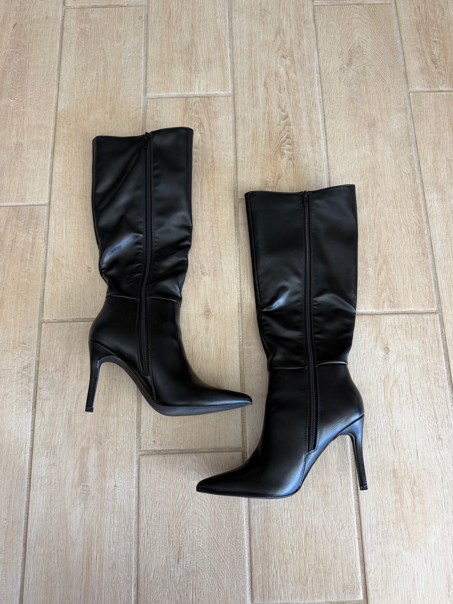 Black Pointed-Toe dream paris knee high Heeled Boots
