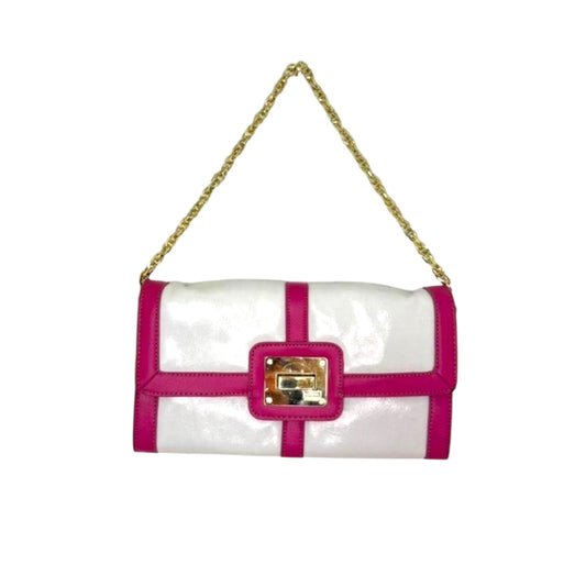 Pearlescent White Shoulder Bag with Pink Trim & Gold Chain
