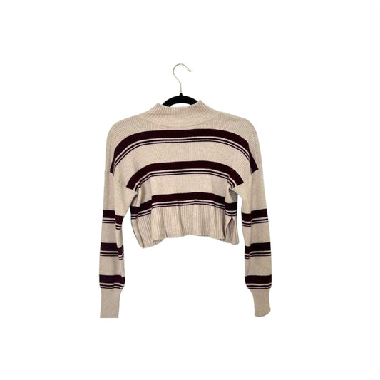 Beige & Brown Striped Cropped Knit Sweater