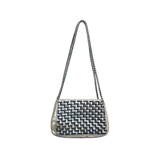 Y2K Woven Mini Shoulder Bag in Silver & Navy